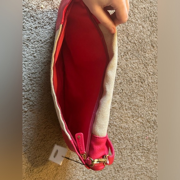 NWT Fossil Kira Pink Pebbled Faux Leather Fold Top Handle Bag Corssbody Canvas - Picture 7 of 11